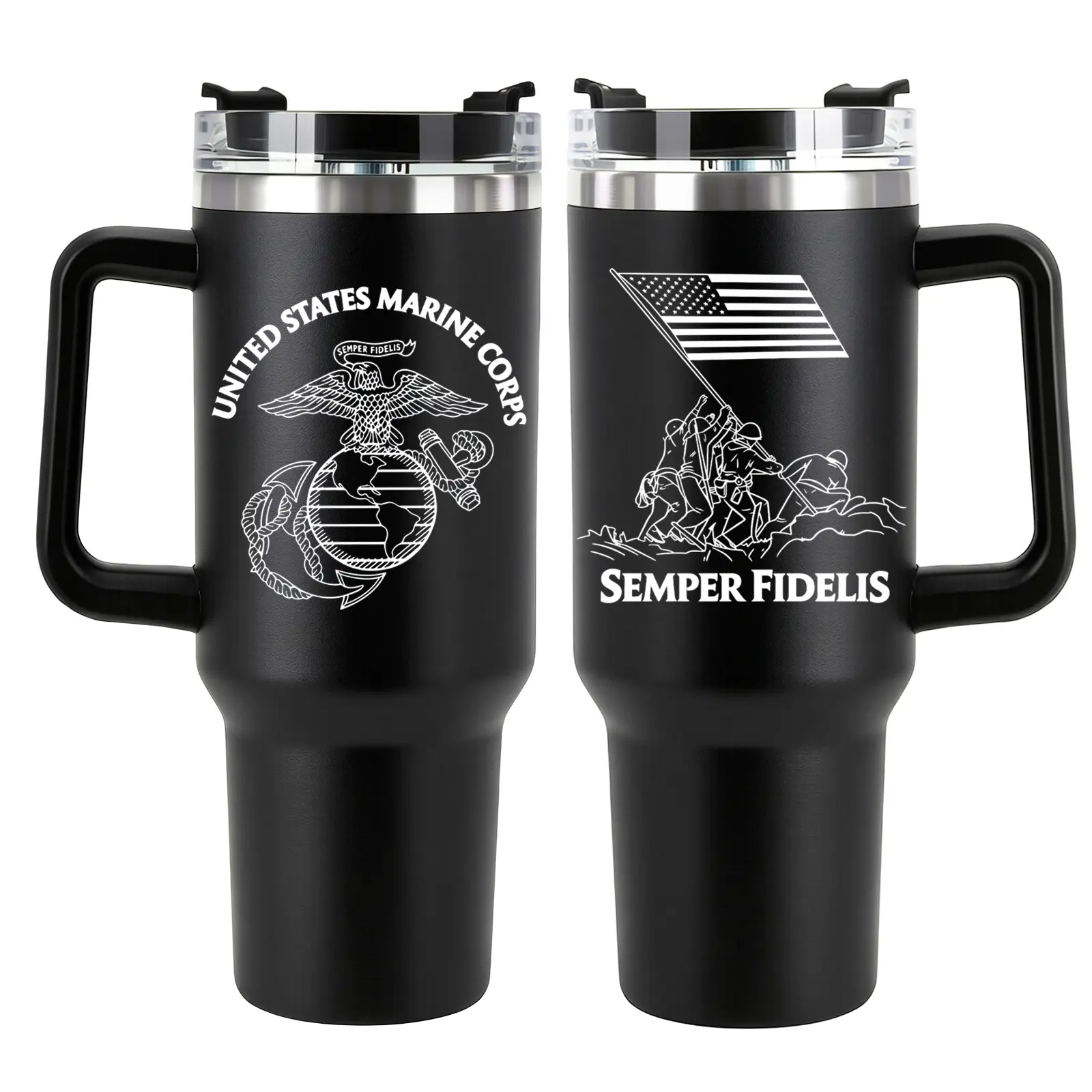 USMC Tumbler, Marine Corps Semper Fidelis Insulated 20 / 40oz Cup with Handle, Patriotic Stainless Steel Travel Mug, Ideal Veteran & Father’s Day Gift for Men ,  Memorial Day, 4th of July & Veterans Day ，Father 's Day Gift