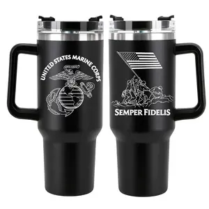 [ Father 's Day Gift ] USMC Tumbler, Marine Corps Semper Fidelis Insulated 20 / 40oz Cup with Handle, Patriotic Stainless Steel Travel Mug, Ideal Veteran & Father’s Day Gift for Men ,  Memorial Day, 4th of July & Veterans Day