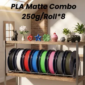 SUNLU 3D Printer Filament Bundle, PLA Matte Filament Bundle, Beautiful Matte Finish | Filament 1.75mm, 250G, Total 8 Rolls Black+White+Grey+Clay+Green+Pink+Blue+Red