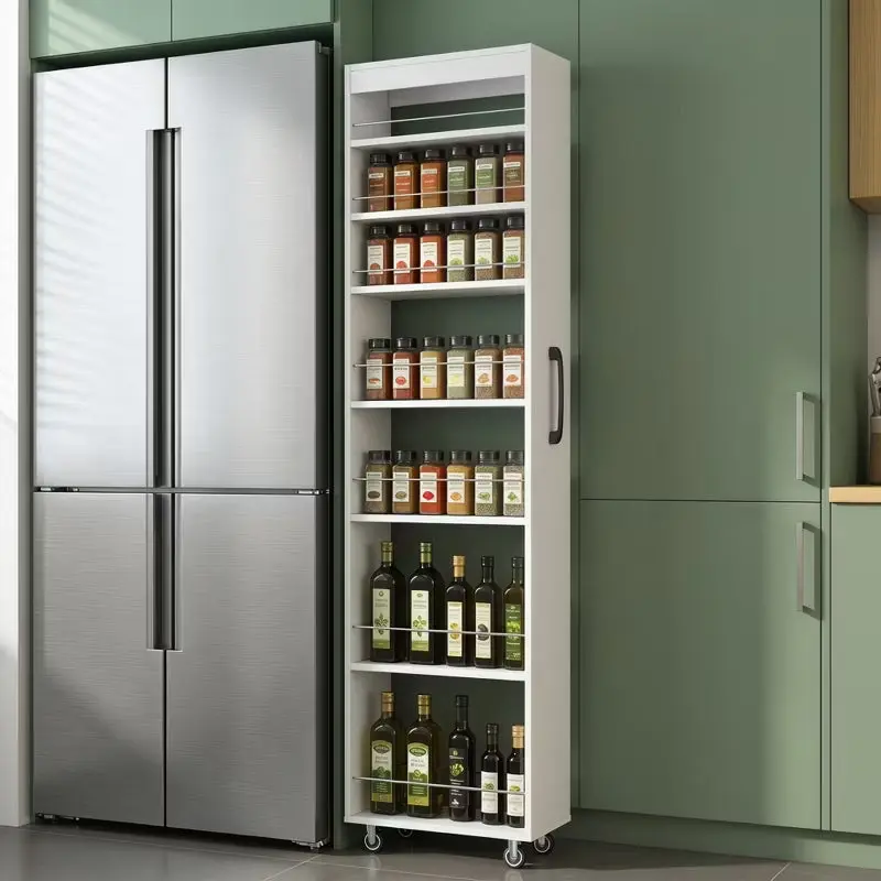 7-Tier Narrow Rolling Storage Shelf with Pull-Out Design