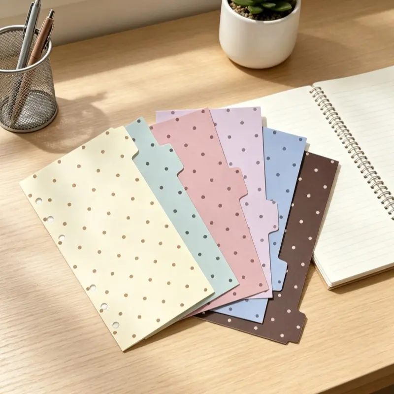 6 Sheets Macaron Polka Dot PP Divider, Binder Dividers, 6 Hole Ring Binder Inner Pages, A6 Notebook Replacement Core, Wholesale Separators, Girly Office Supplies, Binder Refill