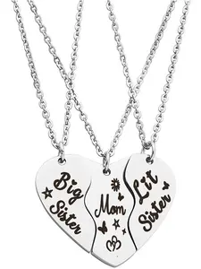 Mom & Daughter Necklace, 3 Counts Letter Pattern Heart Shaped Matching Necklace, Love Heart Necklace, Stainless Steel for Party, Daily Decor, Trendy All-match & Exquisite Jewelry for Birthday Gift