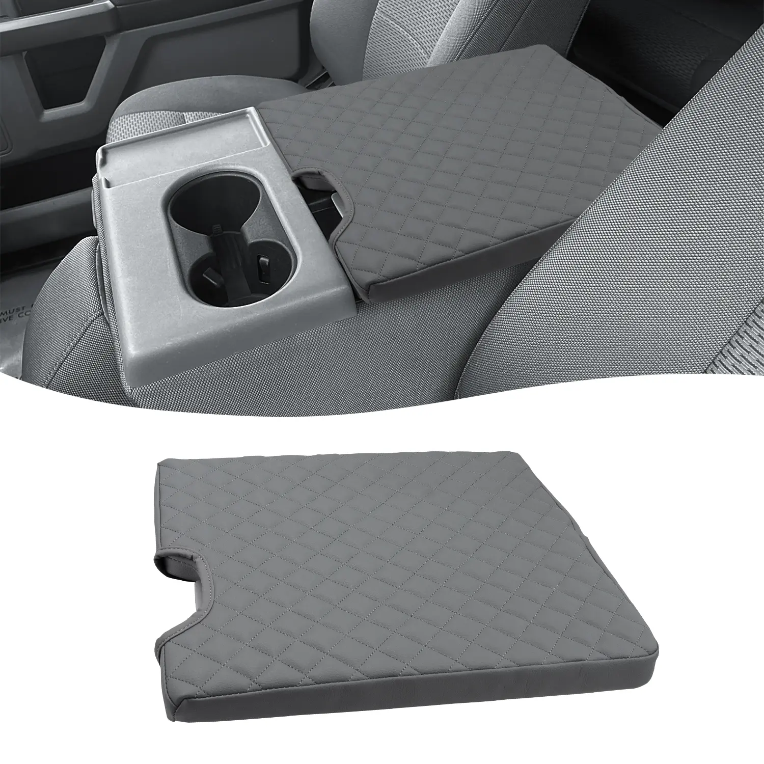 KBH Center Console Armrest Cover for 2015-2025 Ford F150, 2017-2025 F250 F350-F550, with 40/20/40 Jump Seat, Middle Console Protector, Vinyl Leather Interior Accessories, Anti-Scratch, Gray