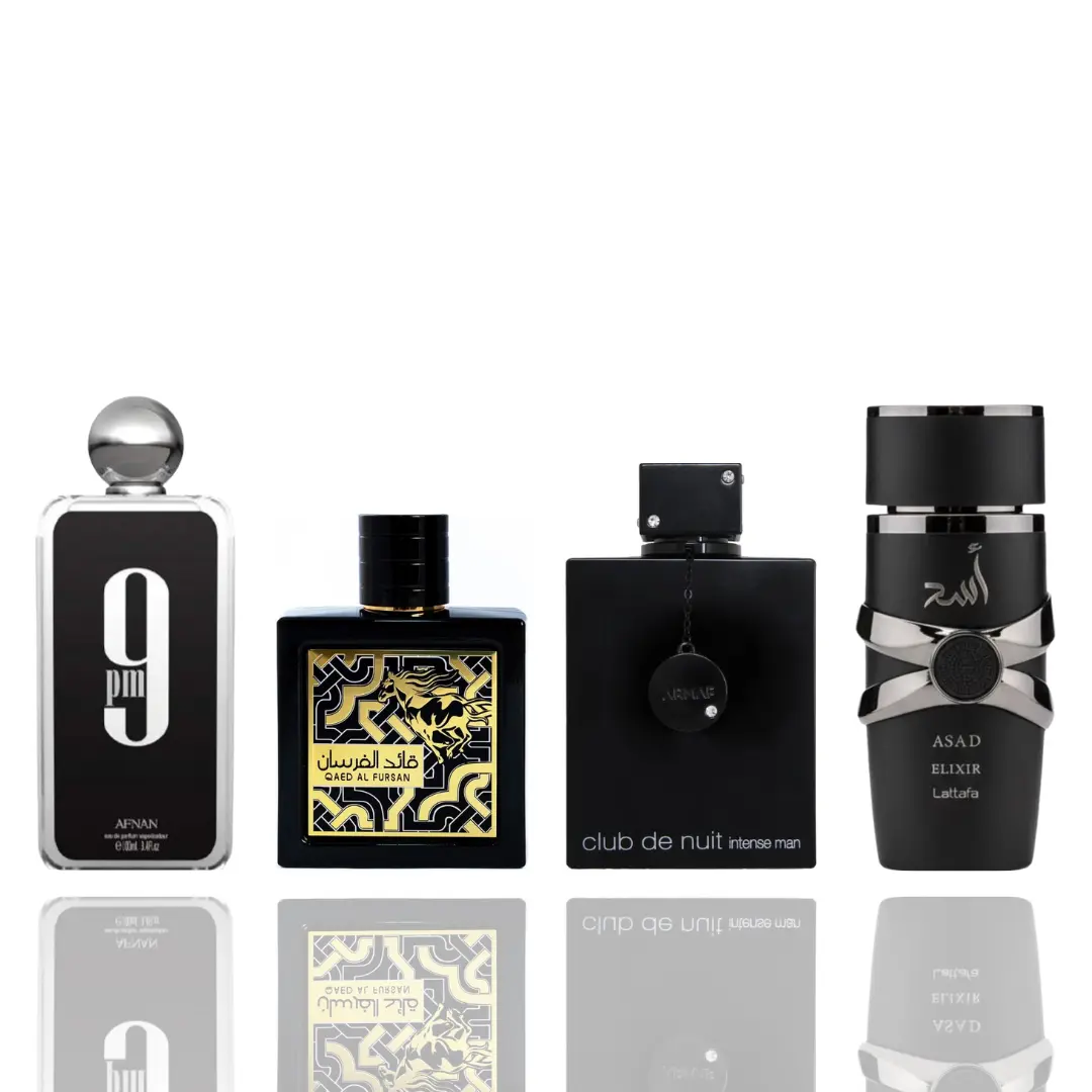 Lattafa Men's Long Lasting Fragrance Discovery Set - Boxed Scent Bundle with 9 PM Black, ASAD Elixir, CLUB DE NUIT INTENSE, RAMZ LATTAFA SILVER Saffron Fragrance