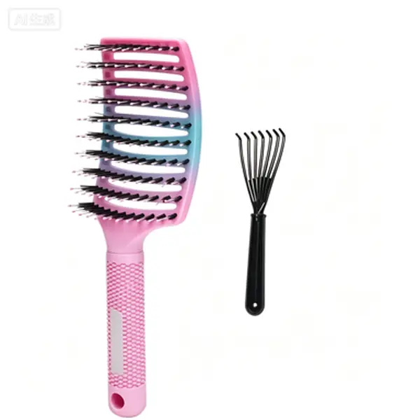 Gradient Vent Hair Brush with Cleaning Tool, Detangling Boar Bristle Brush, Hollow Fast Dry Curved Vented Comb for Wet & Dry Hair, Reduces Hair Breakage for Women Girls