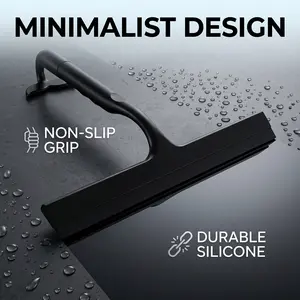 10-Inch Shower Squeegee for Glass Doors, Rustproof Silicone-Wrapped Stainless Steel Window Squeegee, Streak-Free Water Wiper Blade for Bathroom, Mirrors, Tile, and Car Windshield Black