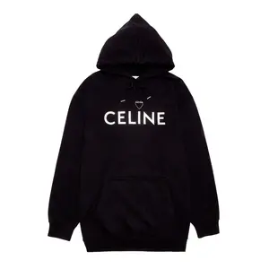 Celine x Sara Yukiko Mon Studded Lucky Lover Logo Hooded Sweatshirt Black White