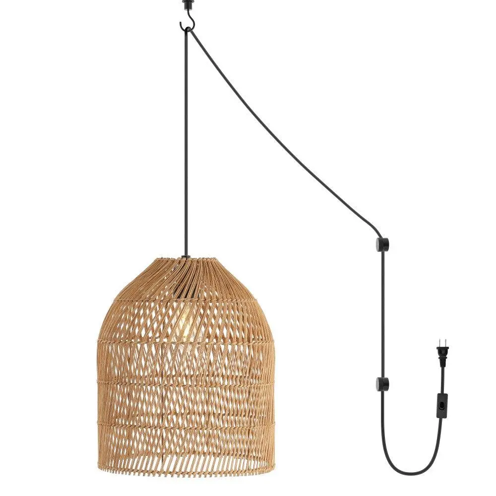 JONATHAN Y Alys Adjustable Rope Wrap Swirl Modern Rustic Iron-Glass 1-Light 23W CFL LED Hanging Ceiling Pendant, 1 Socket, 13 Inches Deep, 18-198 Inches High, for Living Room, Kitchen, Bedroom