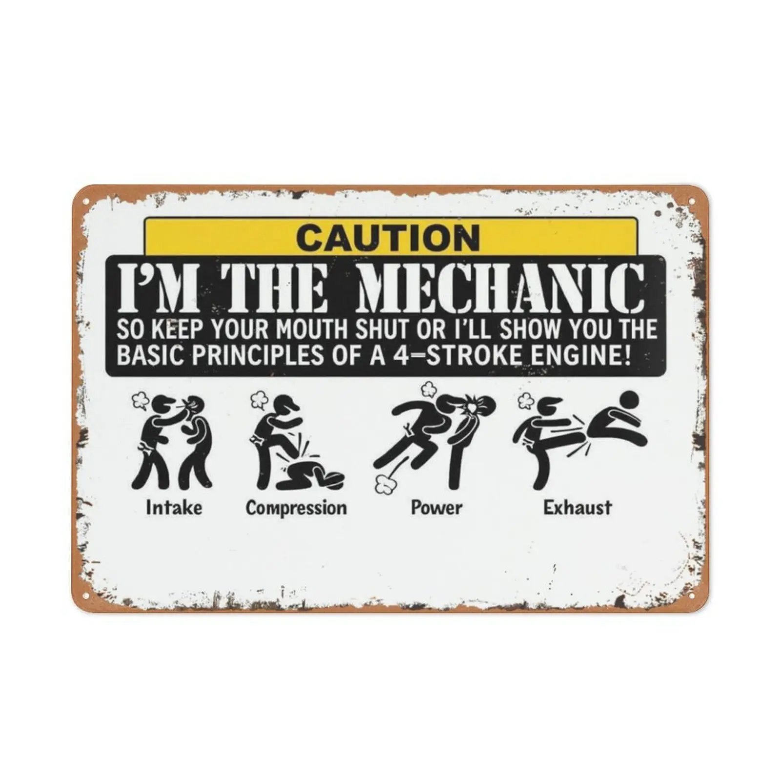 Aluminium "Caution I'm The Mechanic 4-Stroke Engine" Sign - 8x12 in Lead-Free, Metal-Toned, Minimal, Retro Home Decor Plaque, Compact & Easy-to-Display for Mechanics, Lead-Free Home Signs, Metal-Toned Home Signs