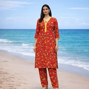 Pakistani Lawn Fabric Two Piece Kameez and Trouser for Casual & Daily Wear Women's Floral Print Comfortable Fit with Elastic Waist