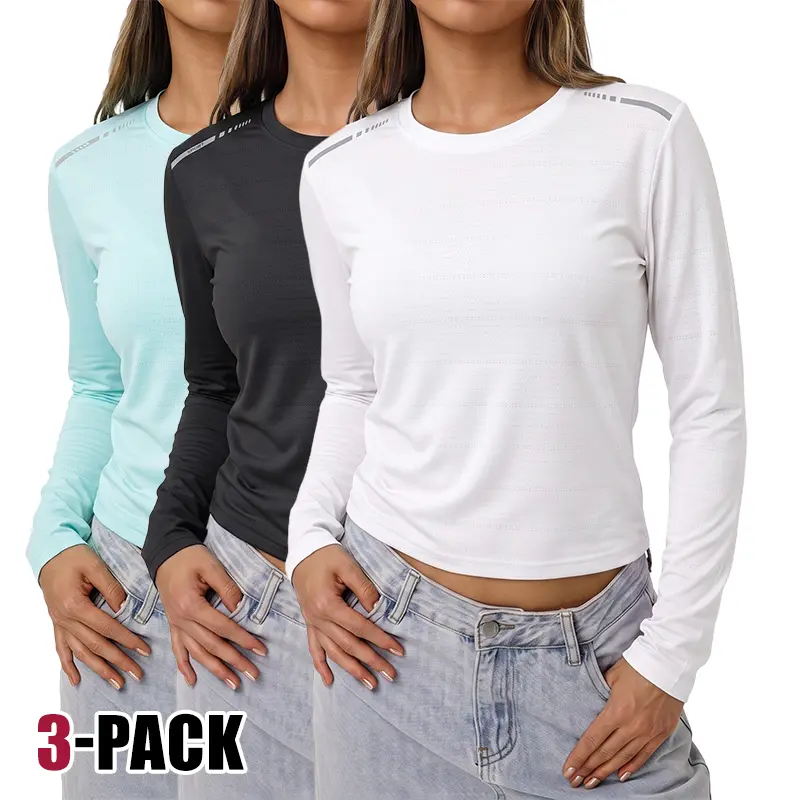 Life keeps moving — Women’s quick-dry, breathable, sun-protective long-sleeve sports T-shirt, moisture-wicking athletic top suitable for fitness, running, and everyday wear (available in packs of 1–3 pieces).