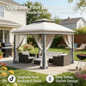 LH-13x13FT Gazebo - Canopy Tent with Mosquito Netting, Outdoor Pop Up Patio Gazebo, Backyard Tent for Party, Large Multi-purpose Tent for Car & Yacht Parking, Camping, Stall, Waterproof Sunproof Durable