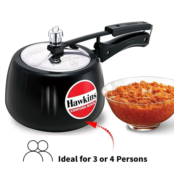 Hawkins 1.5 Litre Contura Black Pressure Cooker – Hard Anodised Multipurpose Cooker