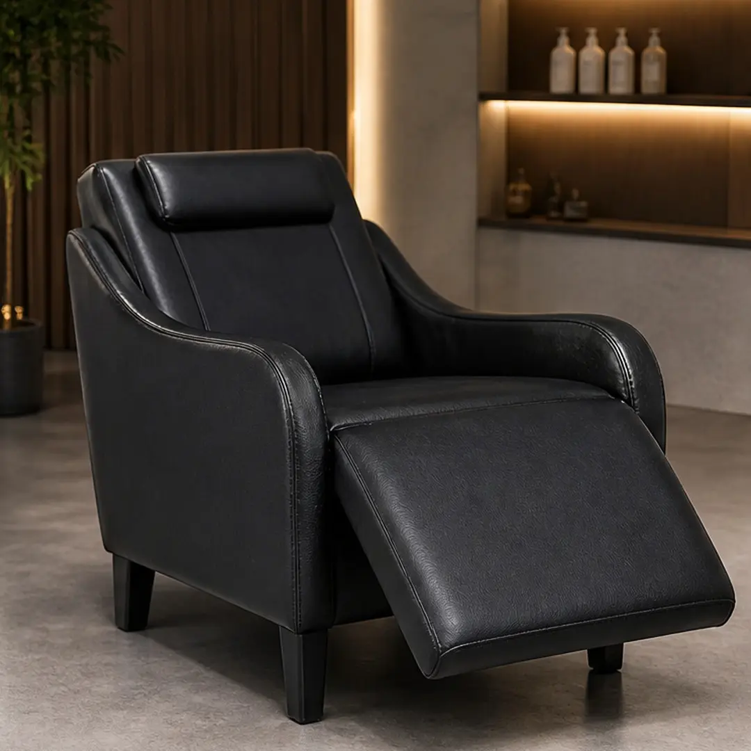 Reclining Shampoo Chair for Salon - Black PU Leather Salon Chair with 135° Recline, Foam Padded Seat, Easy Clean, 4 Sturdy Legs, Standard Bowl Height, Salon Furniture for Hair Washing, Black Color Options, PU Material, Product Dimensions: Not