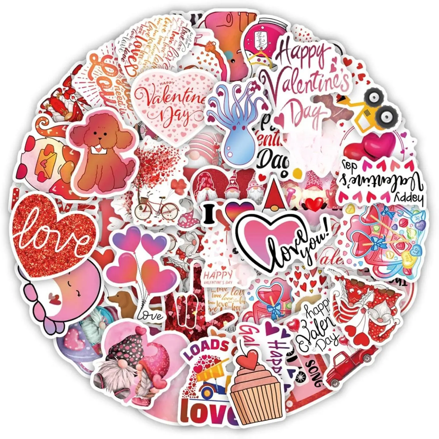 50-Piece 2-3 Inches Valentine Heart Stickers - Waterproof Vinyl Scrapbooking Supplies for Teens, Sun Protection for Bike, Motorcycle, Guitar, Party Decor for Adults (Laptop, Water Bottle, Table Compatible), 50 Pieces