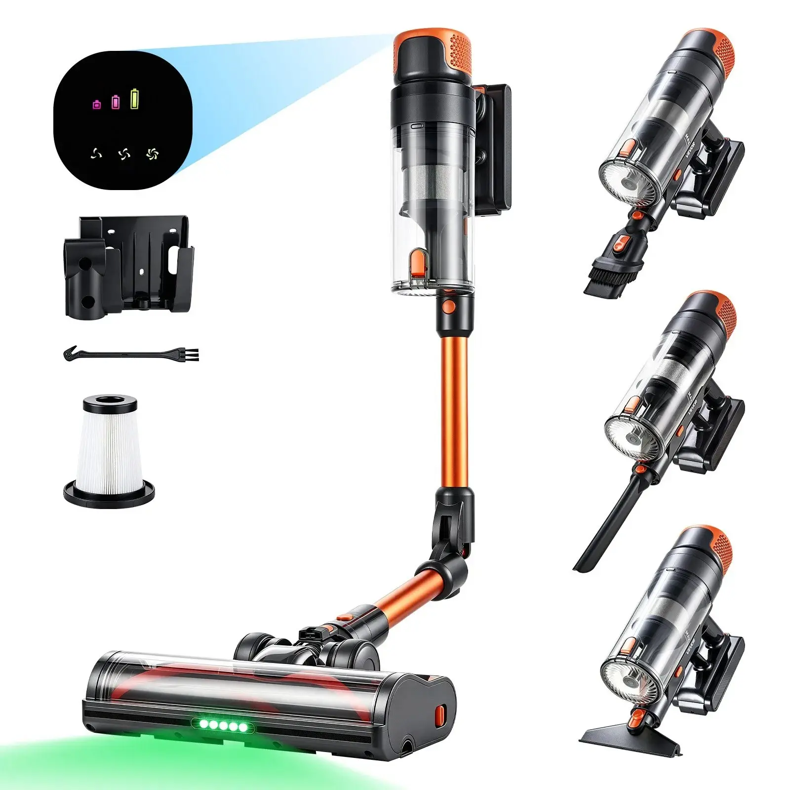 【Backtoschool】VEVOR Cordless Vacuum Cleaner 600W 50kPA Cordless Stick Vacuum Cleaner, For Home Hard Floor Carpet Pet Hair, 50-Min Runtime, Rechargeable, Lightweight Handheld, with LED Display, 4 Brush Heads