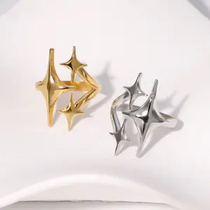 Star stainless steel ring four-pointed star index finger ring for men and women, daily wear