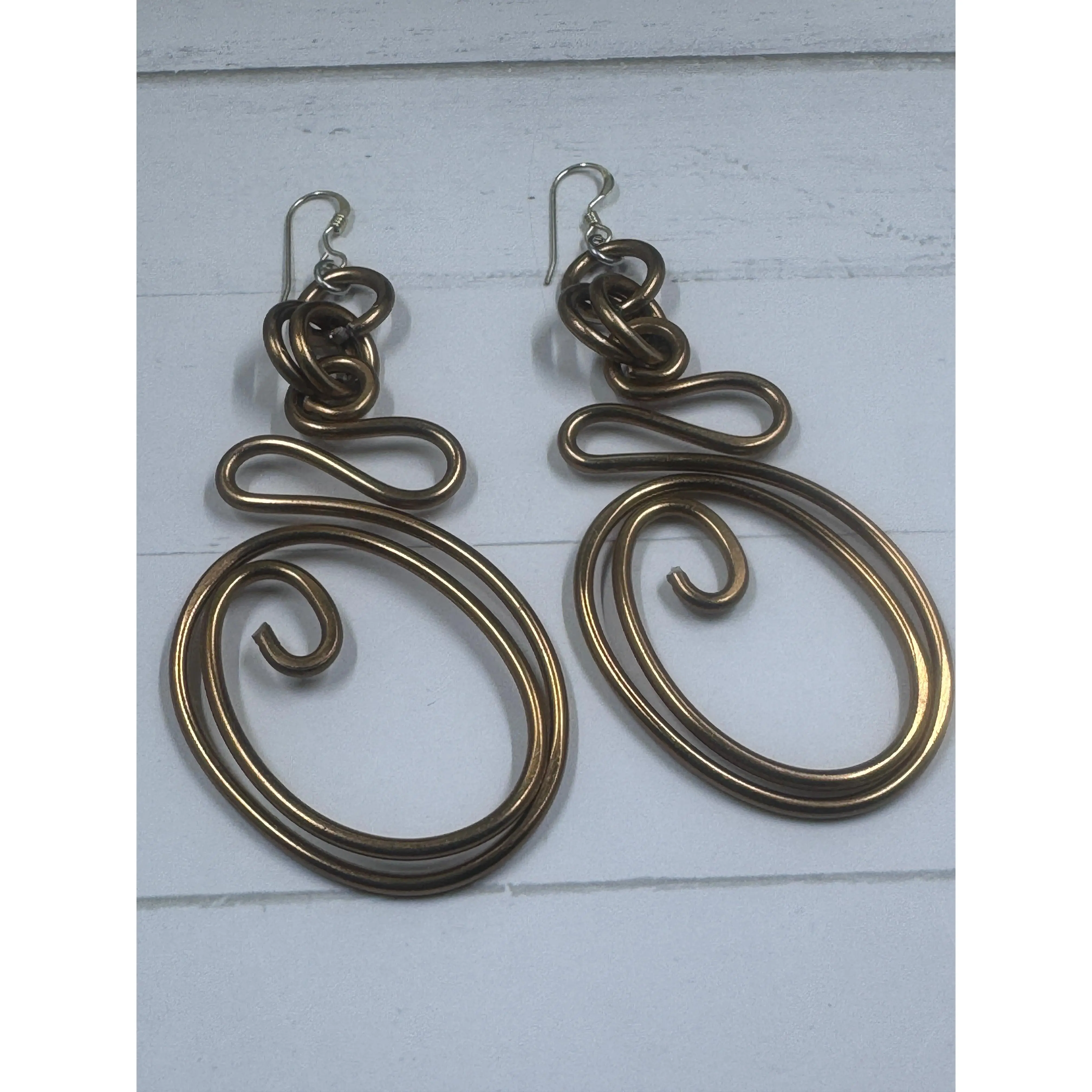 Abstract Copper colored Aluminum Wire Earrings with Sterling Silver Ear Wire