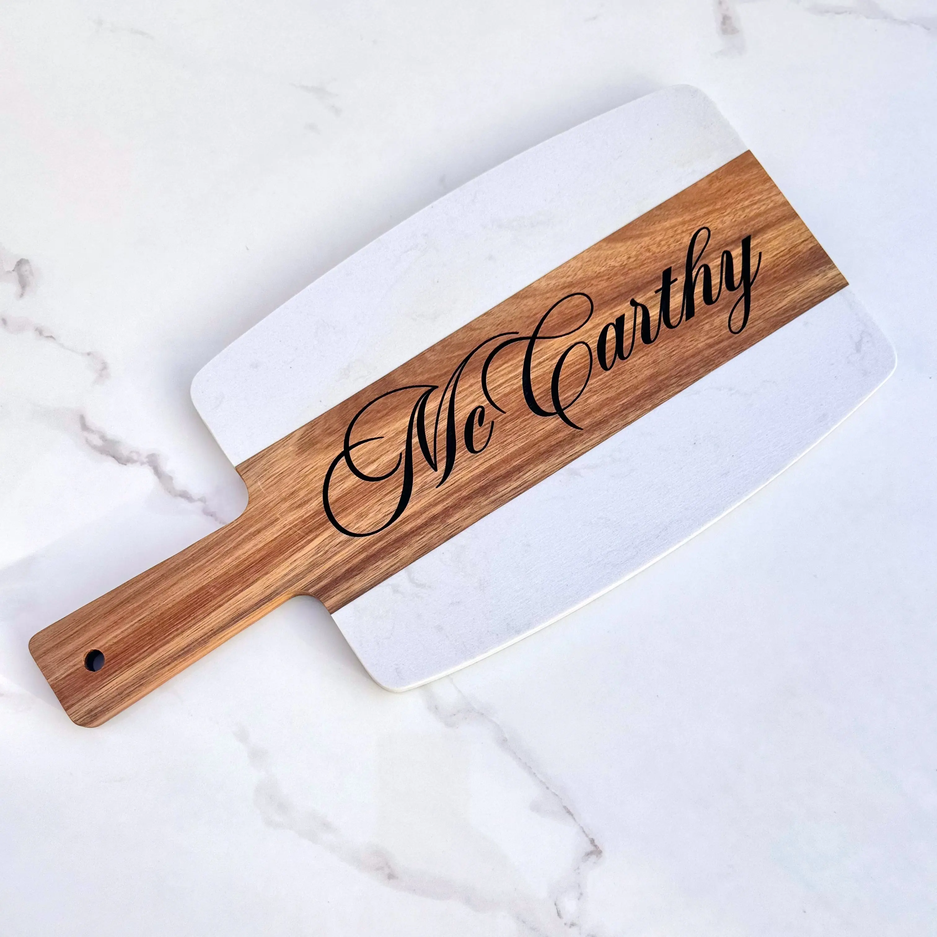 Personalized Marble and Acacia Cheese Board - Cutting Board, Serving Board