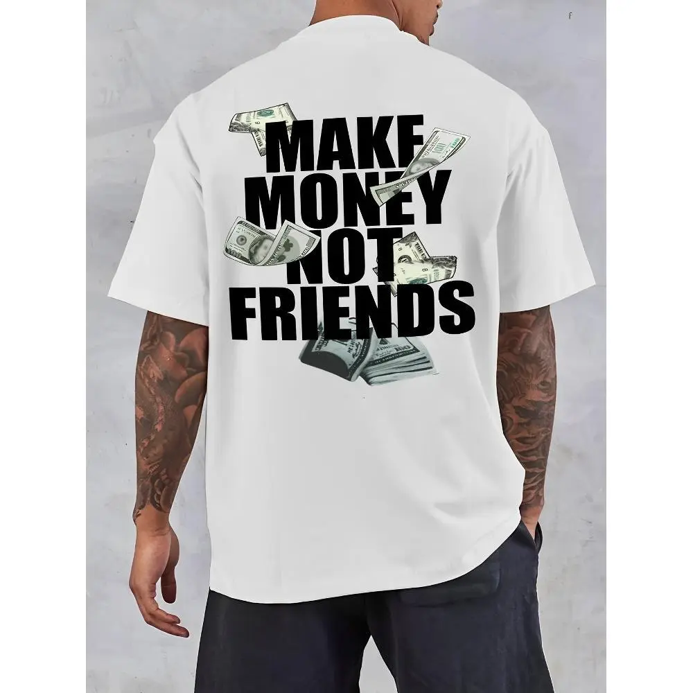 100% Cotton Men'S "Make Money Not Friends" Pattern Cotton T-Shirt - White Casual Short Sleeve Summer T-Shirt, Bold Print, 100% Cotton, Crew Neck, Machine Washable, Ivan Cornejo Merch Graphic Tees Shirts Men Men Gifts Golf Gift T-Shirt For Men And Women