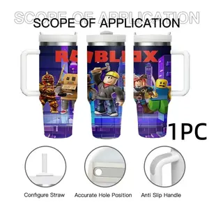1pc Roblox Adventure 40oz Tumbler, Cartoon Game Character Car Insulated Cup, Slide Handle Large Capacity Straw Cup, Gaming Accessories Travel Mug
