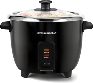 Elite Gourmet ERC006SS 6-Cup Electric Rice Cooker with Stainless Steel Inner Pot, Makes Soups, Stews, Porridges, Grains and Cereals, 6 Cup (3 Cups Uncooked), Black