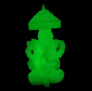 Ganesha Glow in the Dark Statue with Parasol Jade Color Resin Figurine 3 inches Home Altar Gift Vedic Deity Remover of Obstacles