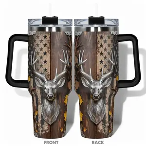 1pc Stainless Steel Cup 40oz Water Bottle, Stainless Steel Tumbler, Funny Dad Tumbler, Insulated Tumbler, Insulated Drinkware, Silver Deer Camo Double-layer insulation Leakproof Large Capacity, Gym, Hiking, Travel Ideal Birthday Christmas Gift