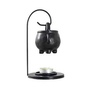 Ceramic Witch Cauldron Wax Melt Burner - Smooth Iron-Accented Durable Home Fragrance Ornament, Candle/Oil/Freshener Compatible, Halloween Indoor Decor, Ideal Gift for Home Supplies Enthusiasts