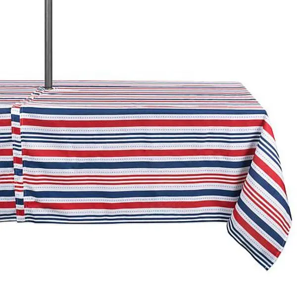 Design Imports 60" x 84" Patriotic Stripe Outdoor Tablecloth w/Zipper
