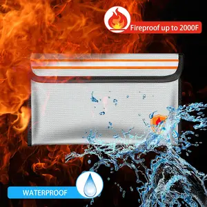 Fireproof Document Bag 2200°F/5200°F, 5×8"with Zipper and Reflective Strip,Heat Insulated Fireproof/Waterproof Bag for Cash, Documents and Valuables, Small Silver-2200°F