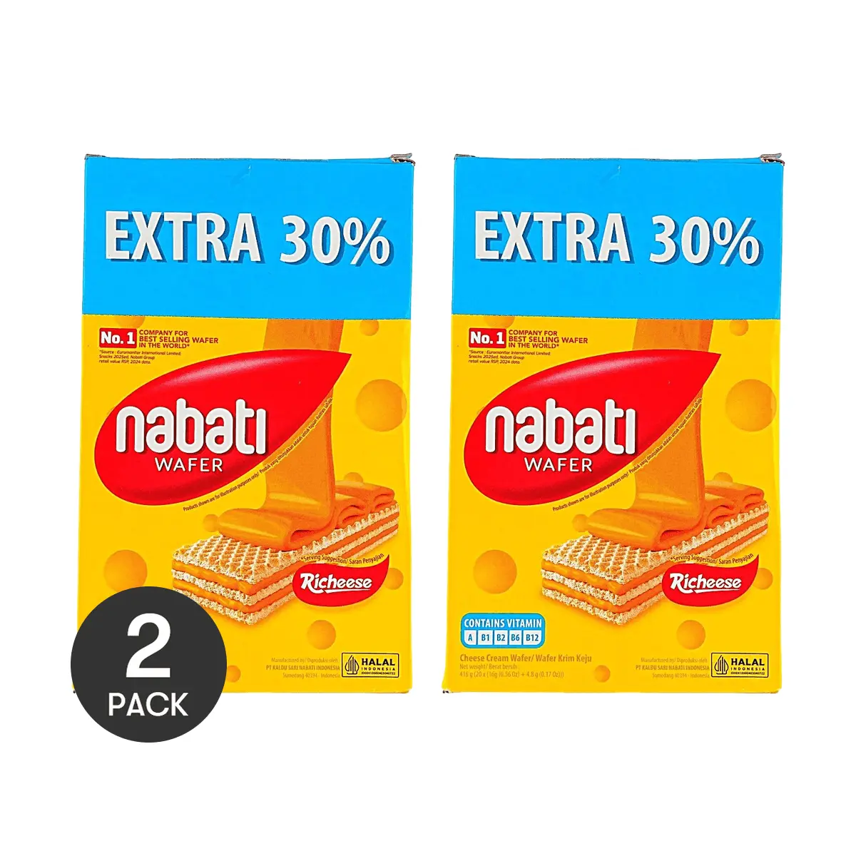 2 Pack Nabati Richeese Cheese Wafer Rolls 14.67 oz Each - 30% More, Rich Cheese Crispy Layers Indonesian Snack