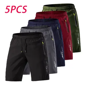 Men’s Quick-Dry Athletic Shorts, 5-Pack — Breathable Knee-Length Shorts with Zipper Pockets for Fitness and Casual Wear