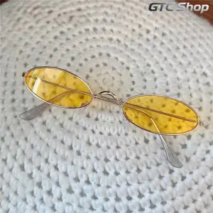 Clearance Sale Small Oval Round Sunglasses for Men & Women, Retro Metal Frame Eyewear, Yellow Red Tinted Lenses, Vintage Slim Mini Design, Lightweight Comfort Fit, Daily Outdoor Street Casual Fashion Shades