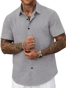 A new men's breathable Plain textured casual shirt with button placket, suitable for men's daily and summer wear, men's shirt Sleeves