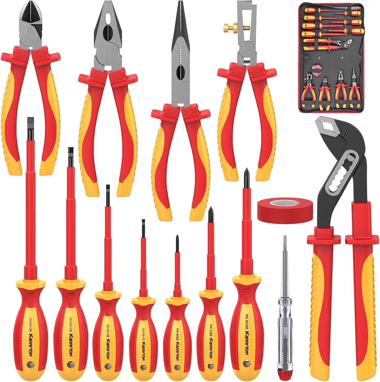 14PC 1000V VDE Certified Insulated Electrician Tools Set with Pliers, Screwdrivers, Voltage Tester & All-in-1 Bag, Ideal for Home, Industrial Electrical Repair