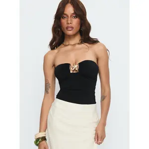 Jadea Strapless Hardware Detail Bodysuit Black