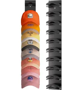 1 ps 10 Hat Organizer for Baseball Caps, Hat Rack for Wall with Strong Adhesive, Cap Organizer for Door, Bedroom, Closet (Black)
