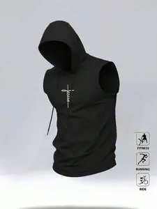 Men's Casual Sleeveless Hoodie Vest, Outdoor Sports Quick-Dry, Summer Running & Street Style, Fitted Sporty Design, No Button or Zipper
