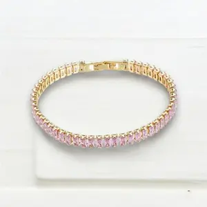 Roman Style Pink CZ Tennis Bracelet for Women