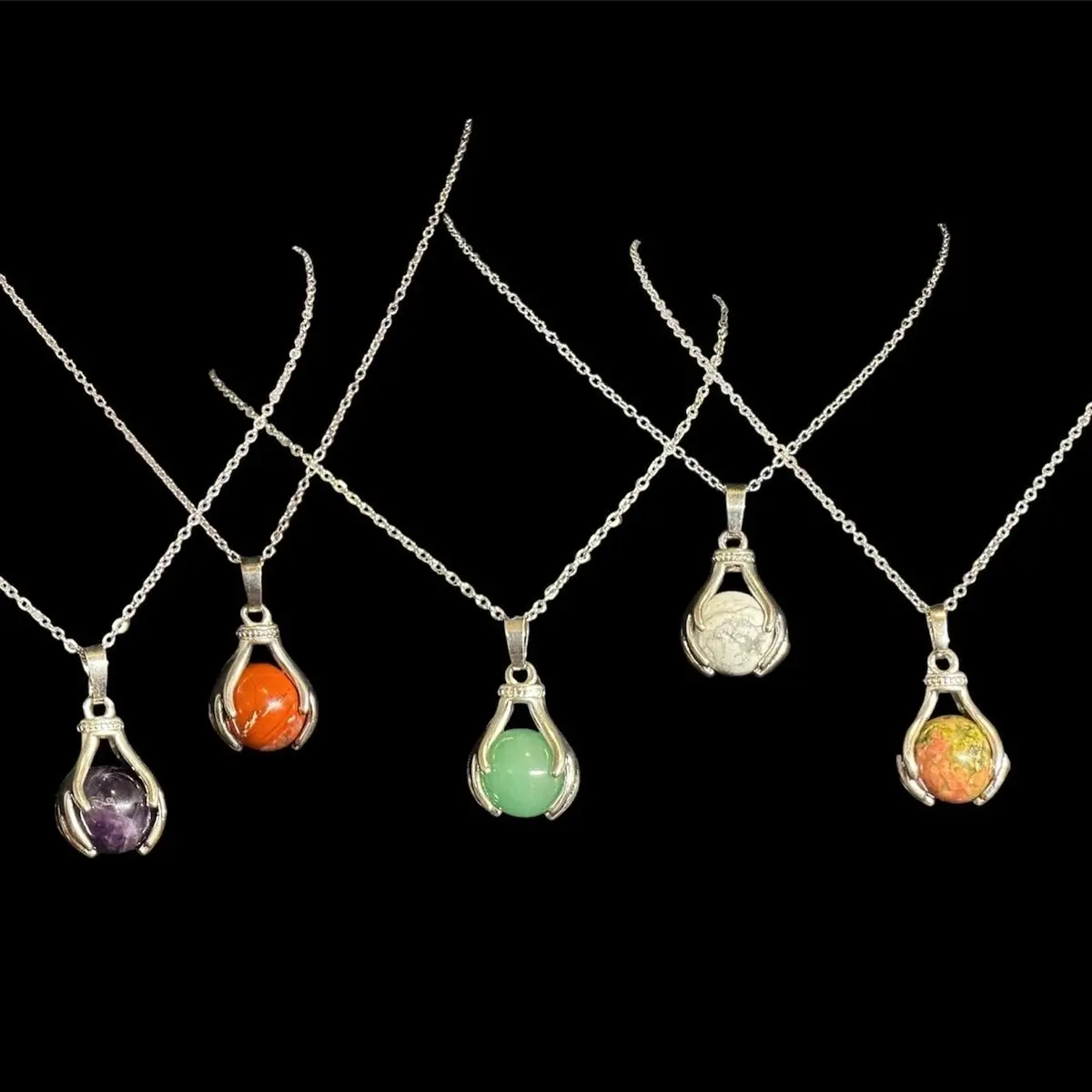 Focus Sphere Pendant Necklace Crystal Healing Gemstone Spinning Fidget Anxiety Relief Jewelry for Focus ADHD Support Grounding Energy Gift for Men or Women