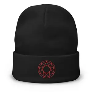 9 Point Star Pentagram Occult Symbol Embroidered Cuff Beanie Slipknot Red Thread