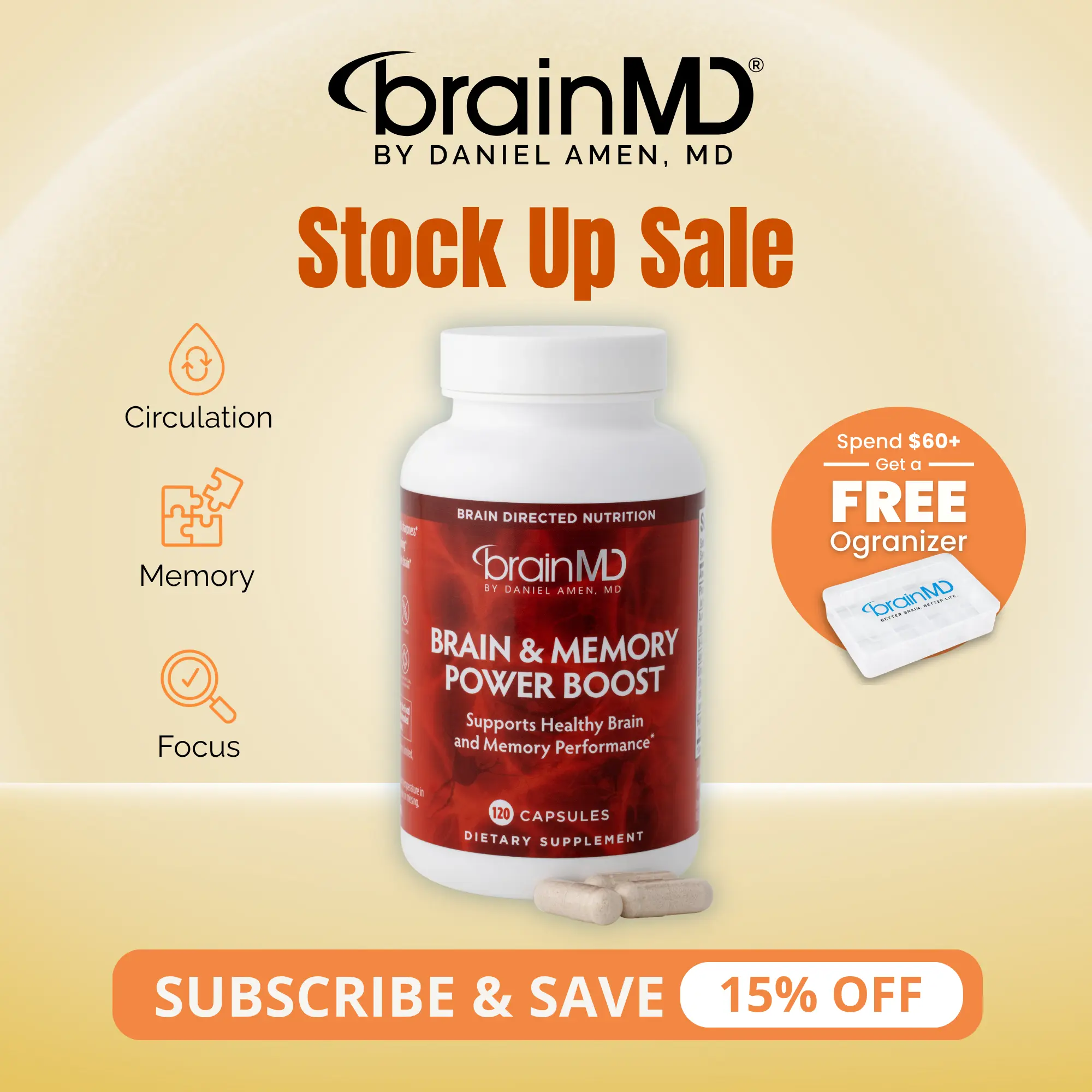 Brain & Memory Power Boost | BrainMD | 120 Capsules | Memory & Cognitive Function Support | Focus, Mental Clarity & Circulation Support | PhosphatidylSerine, Ginkgo Biloba & Acetyl-L-Carnitine