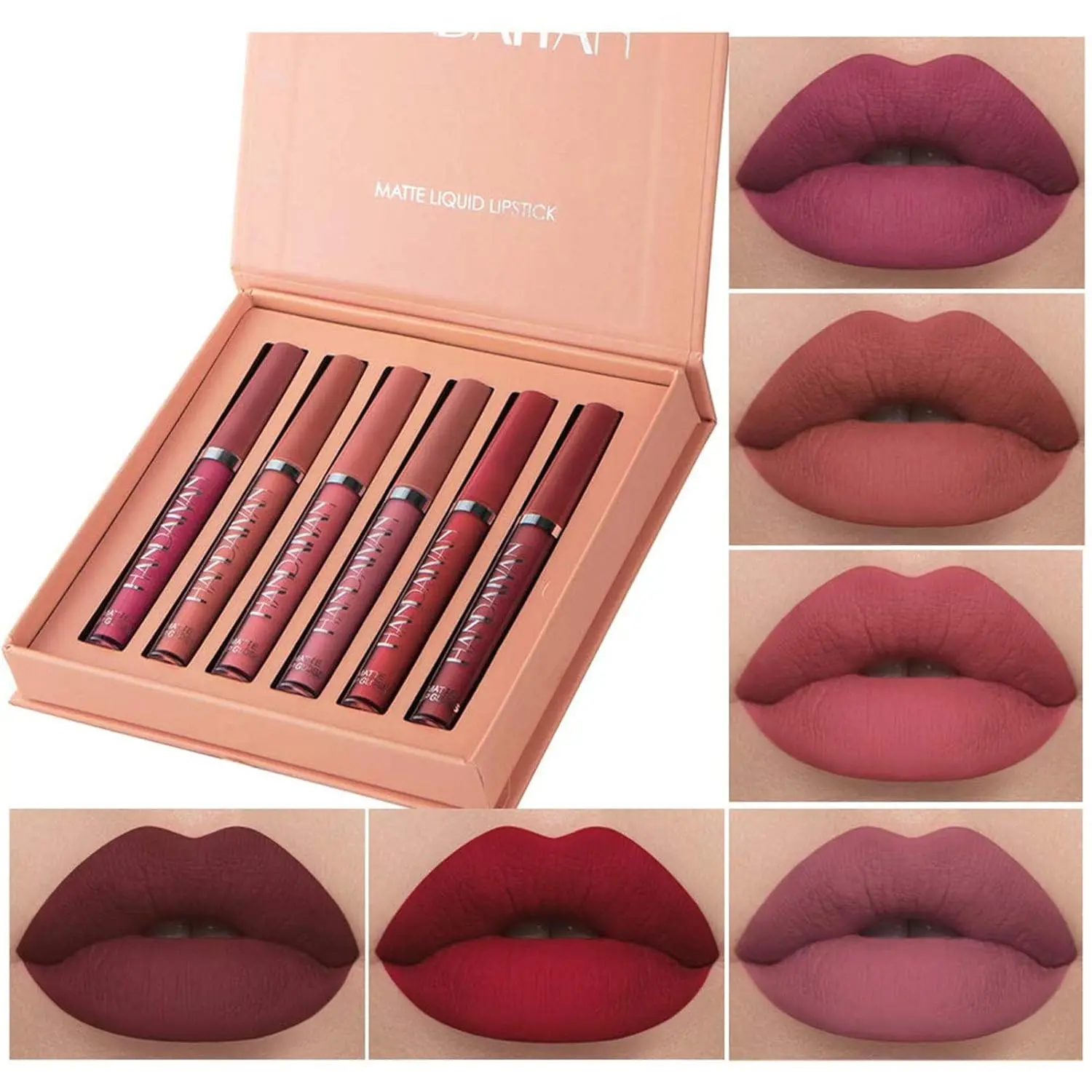 6Pcs Nude Matte Liquid Lipstick Set, Waterproof Long Lasting Non-Stick Cup Nude Lipstick 24 Hour Not Fade Matte Lipstick Professional Lip Gloss Makeup Valentine's Day Gifts for Women (Set A)