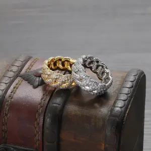 8MM&10MM&14MM Spinner Fidget Rings 3A+ Cubic Zirconia Chain Rotation Cuba Ring， Cool Punk Rock Bands Male Boys Jewelry Gifts for His US Size 7-11