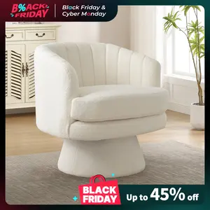 [TikTokShopBlackFriday]Ebello Swivel Accent Chair, Modern Cozy Lambswool Accent Chair, Comfy Round Armchiars, 360 Degree Swivel Barrel Chairs for Living Room, Bedroom Office, Beige