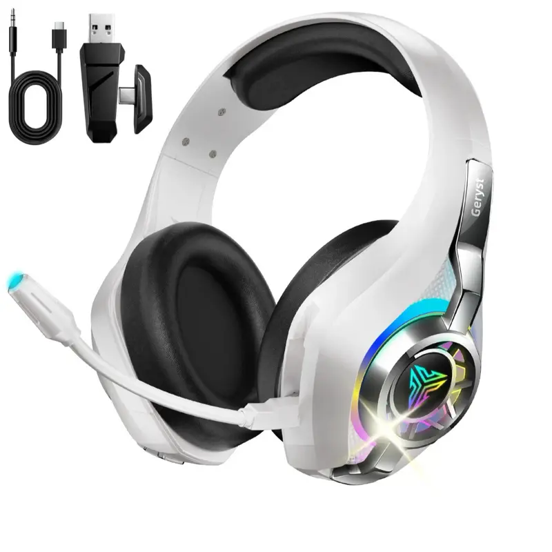 2.4GHz Wireless Gaming Headset for PS4/PS5/Xbox/Switch/PC, Bluetooth Over Ear Headphones with ENC Noise Cancelling Mic,7.1 Stereo Surround Sound, 40mm Drivers, RGB Light, 45H Battery Gaming Headphone