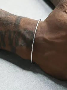 Men's Stainless Steel Snake Chain Bracelet, Round Design, Silver Color, Casual Style, All Seasons Wear, Durable and Stylish Accessory, Casual Trendy Jewelry