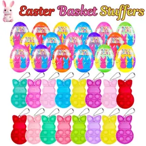 24 PCS Prefilled Easter Eggs with Bunny Pop Bubble Fidget Keychains – Easter Basket Stuffers, Egg Fillers, Party Favors for Kids Boys Girls Egg Hunt Toys-Valentine gift