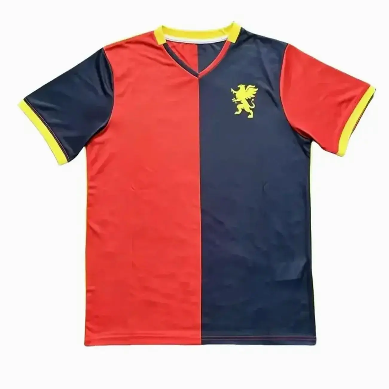 [FULL LOGO] Unisex Genoa Home Soccer Jersey - Regular Fit, 100% Polyester Mesh Panels, Moisture-Wicking, Quick-Dry, Breathable Stretchy Fabric, Sporty Chic, Casual Wear, Sizes S-4XL, Logo, Machine Washable, In Stock, Short Sleeve Tops